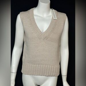 White + Warren Cream V-Neck Knit Sweater Vest